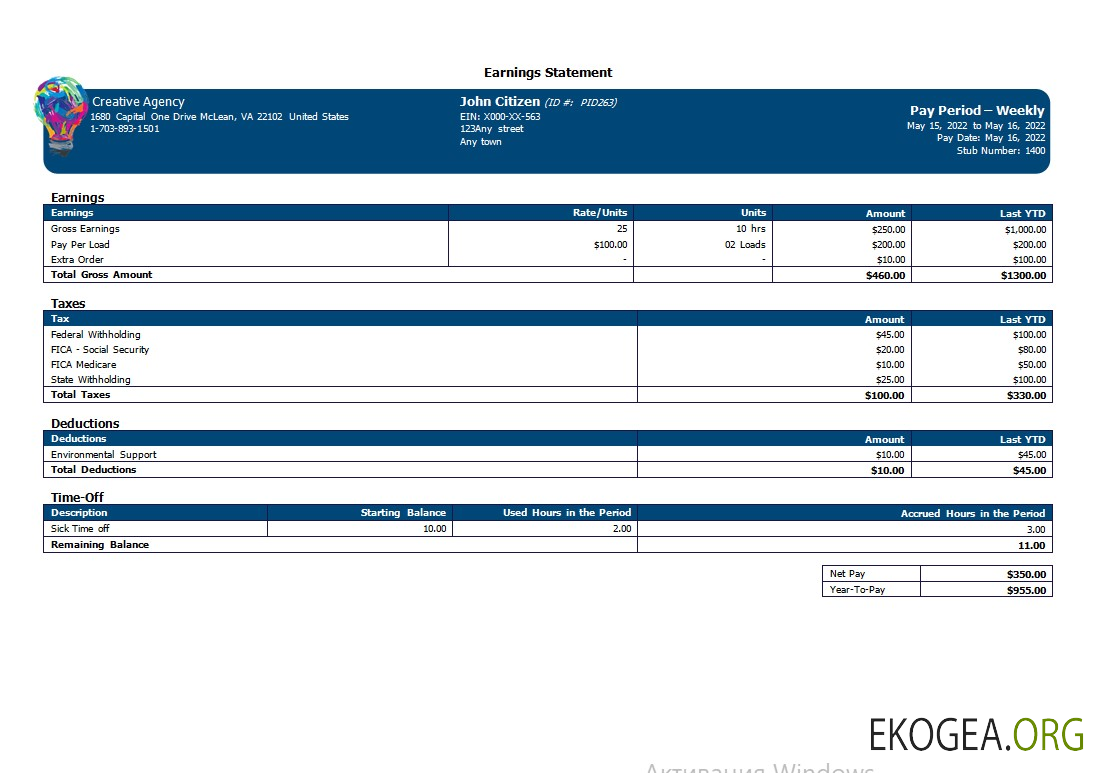 Déclaration de revenus d'une entreprise créative aux formats Word et PDF